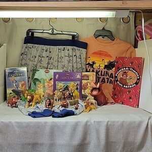 Lion King bundle. Shirt, sleeping pants, movie, books, figures